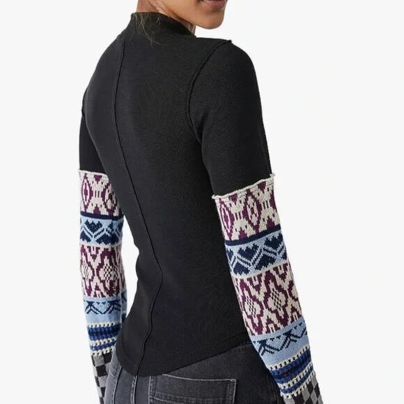 We The Free Mikah Layering Cuff Shirt Black Knit Sleeves - Picture 2 of 12